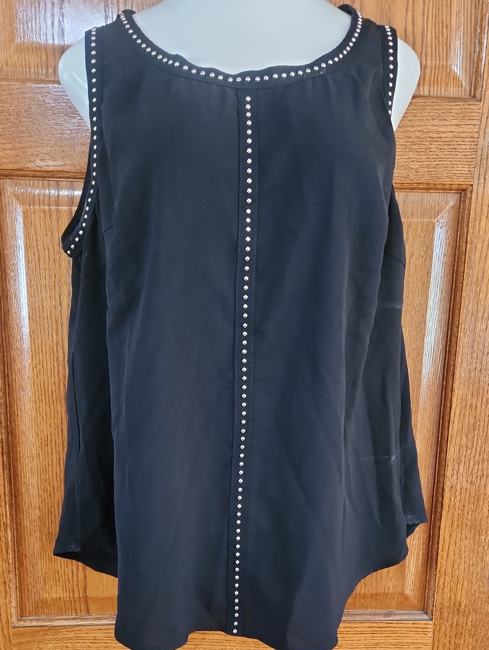 BloomChic Black Sleeveless Tank Top with Silver Stud Trim